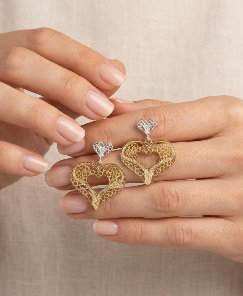 Imagen del producto Aretes Topo Corazón Bicolor en Plata Ley 950 y Baño en Oro 24K