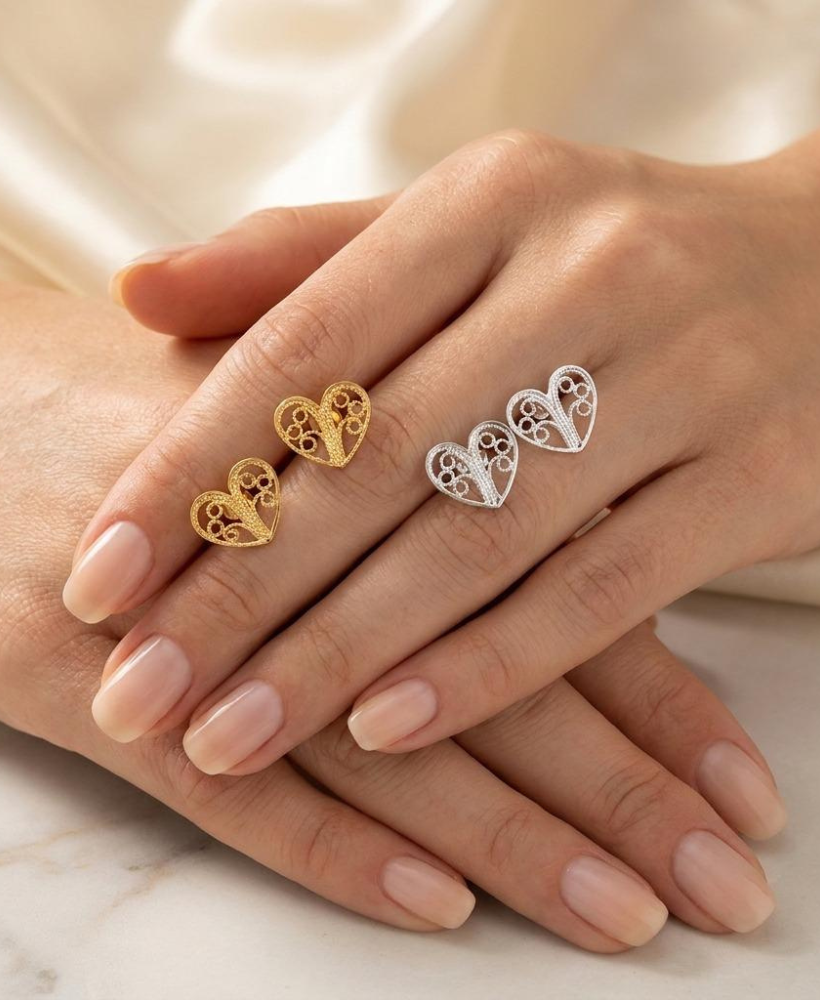 Imagen del producto Set Corazones en Filigrana Plata y Baño de Oro 24K