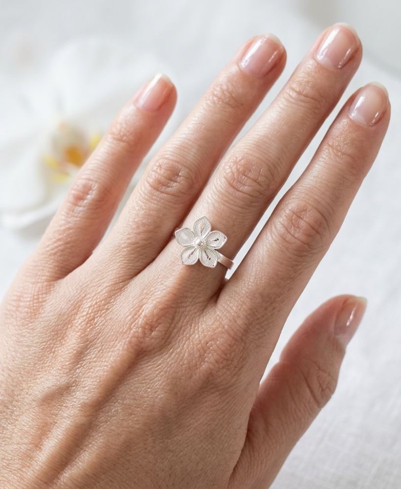 Imagen del producto Anillo Flor en Plata Ley 950 Filigrana